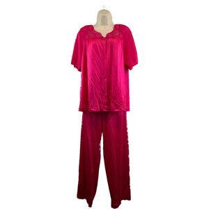 VTG Lorraine 2 Pc Pajama Short Sleeve Sleepwear Pink Silky Nylon Size Medium